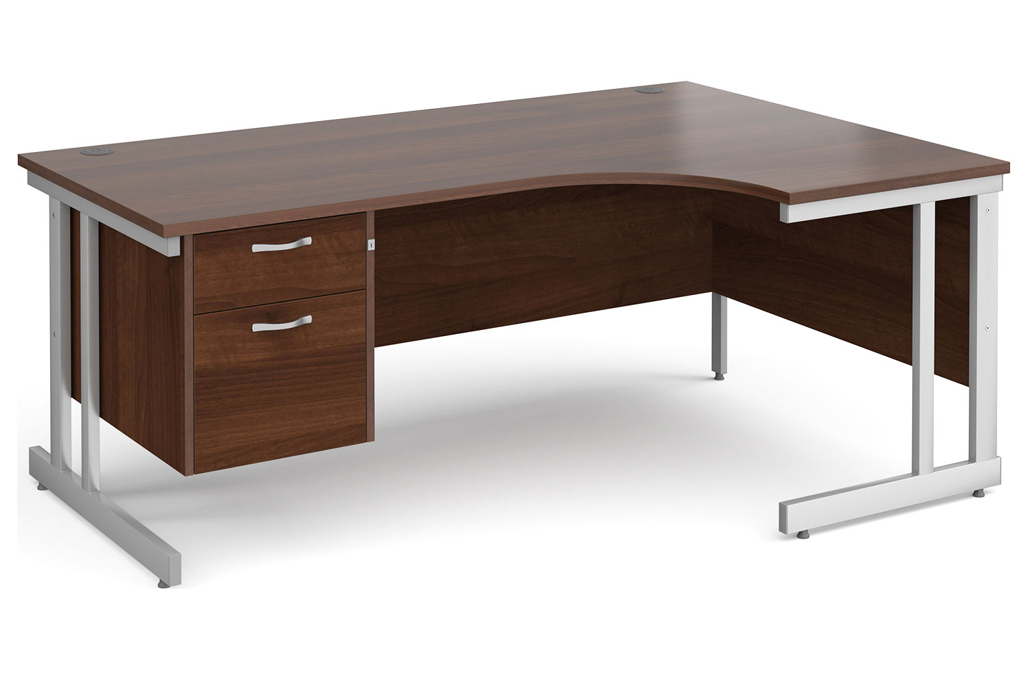 All Walnut Double C-Leg Right Hand Ergo Office Desk 2 Drawers, 180wx120/80dx73h (cm), Express Delivery