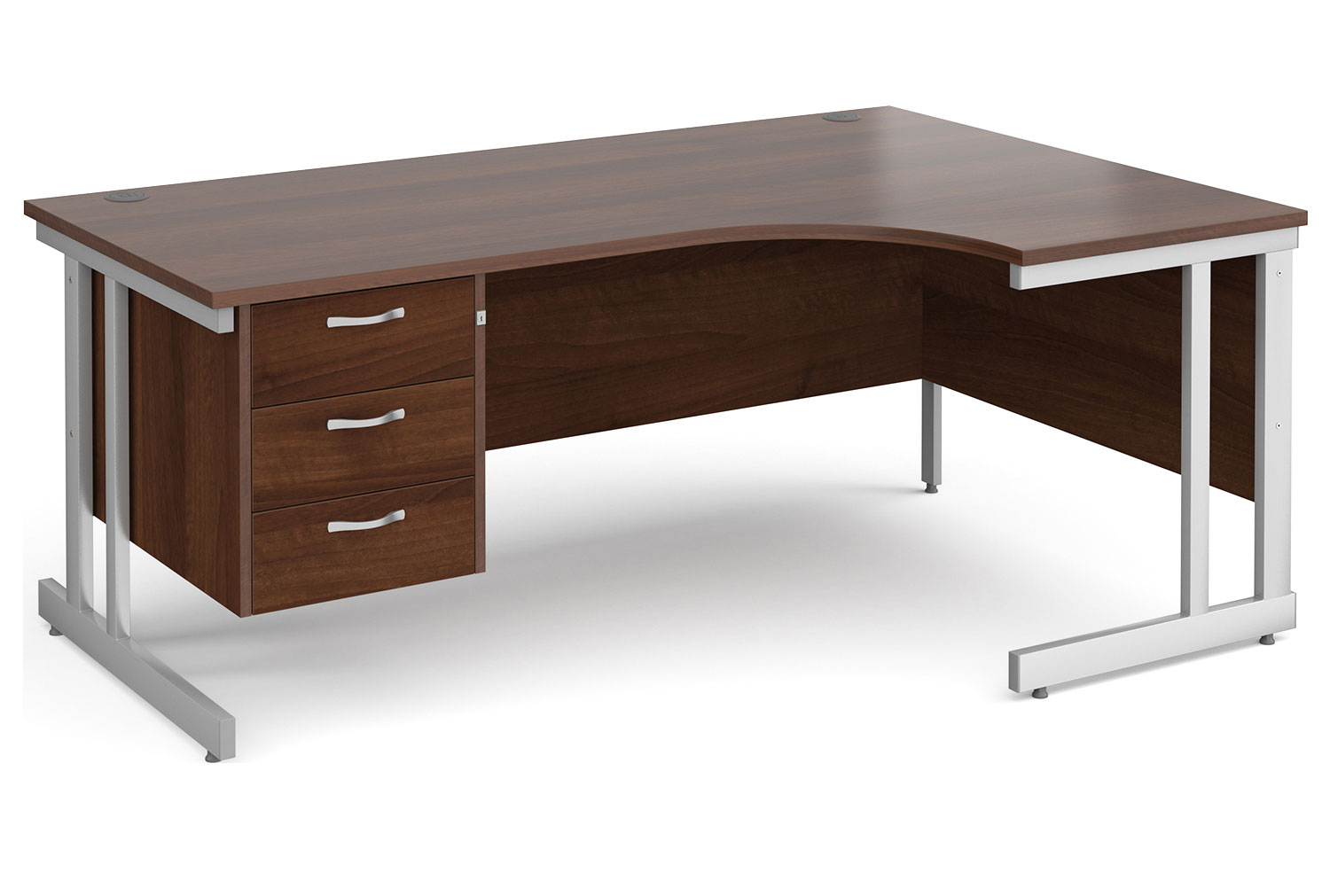Tully II Right Hand Ergonomic Office Desk 3 Drawers, 180wx120/80dx73h (cm), Walnut, Express Delivery