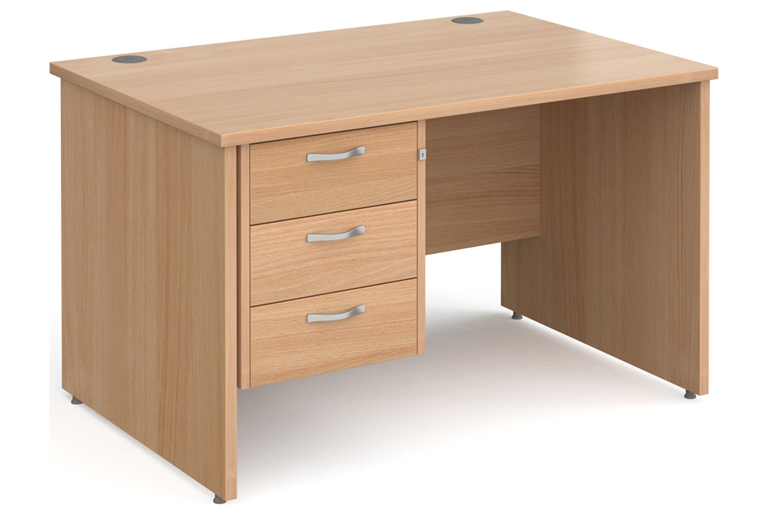 Tully Panel End Rectangular Office Desk 3 Drawers, 120wx80dx73h (cm), Beech, Express Delivery