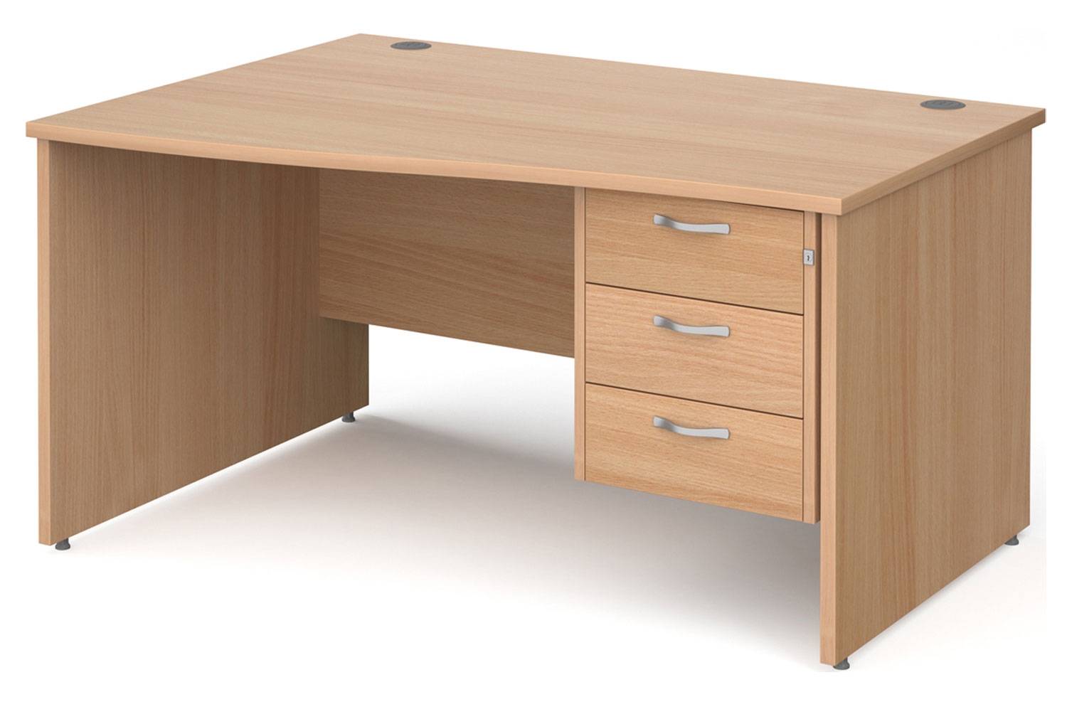 Tully Panel End Left Hand Wave Office Desk 3 Drawers, 140wx99/80dx73h (cm), Beech, Fully Installed