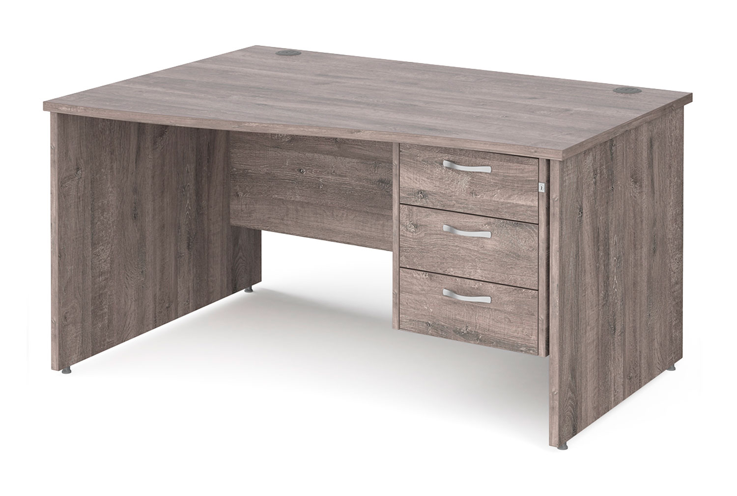All Grey Oak Panel End Left Hand Wave Office Desk 3 Drawers, 140wx99/80dx73h (cm), Express Delivery