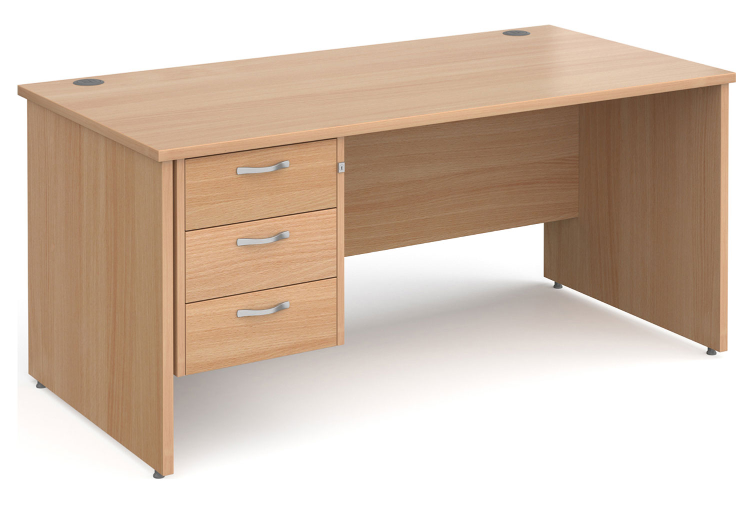 Tully Panel End Rectangular Office Desk 3 Drawers, 160wx80dx73h (cm), Beech, Fully Installed