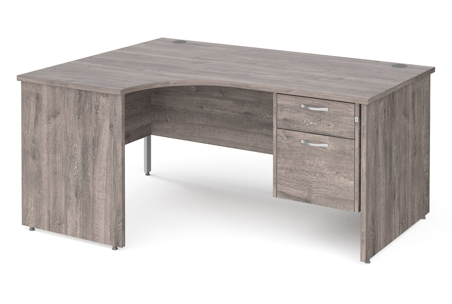 Tully Panel End Left Hand Ergonomic Office Desk 2 Drawers, 160wx120/80dx73h (cm), Grey Oak