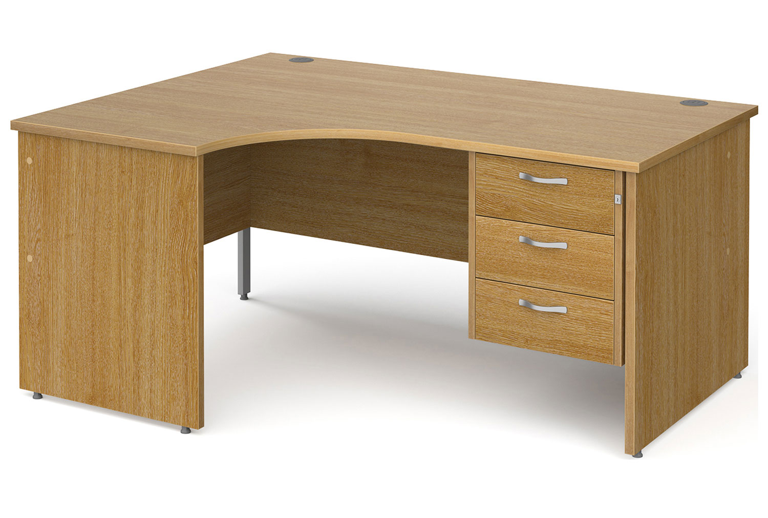 Tully Panel End Left Hand Ergonomic Office Desk 3 Drawers, 160wx120/80dx73h (cm), Oak