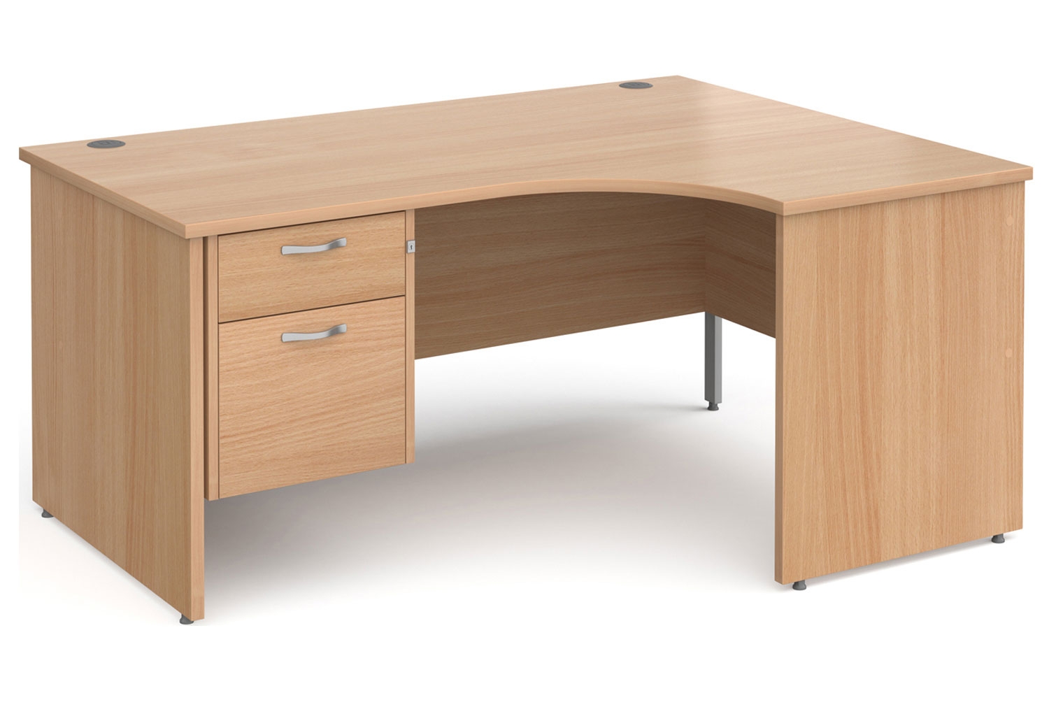 Tully Panel End Right Hand Ergonomic Office Desk 2 Drawers, 160wx120/80dx73h (cm), Beech, Express Delivery