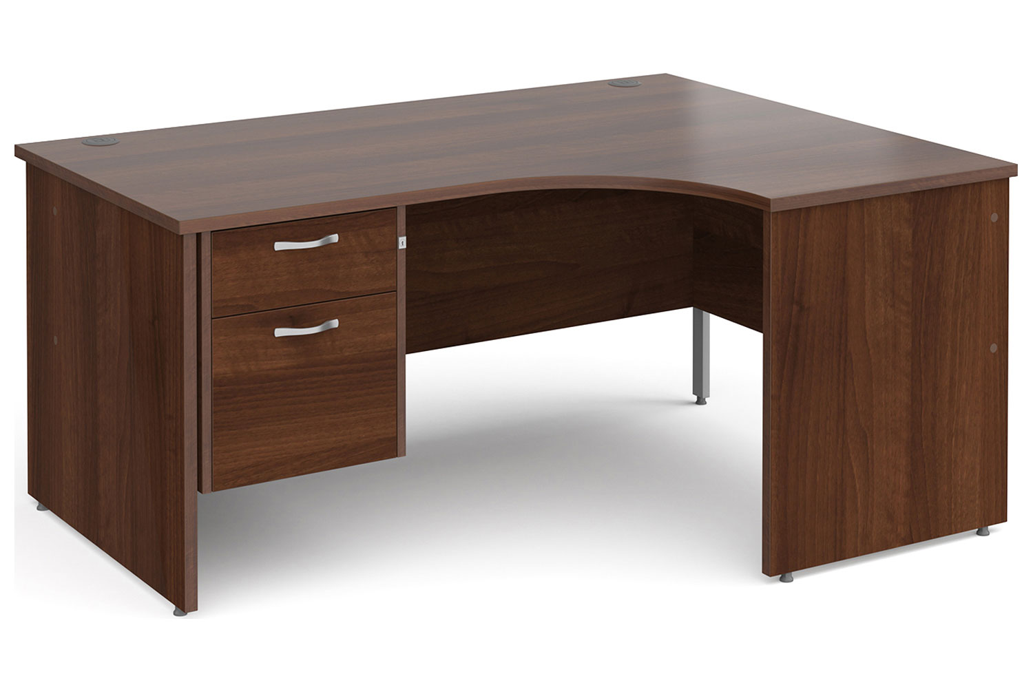 All Walnut Panel End Right Hand Ergo Office Desk 2 Drawers, 160wx120/80dx73h (cm), Fully Installed
