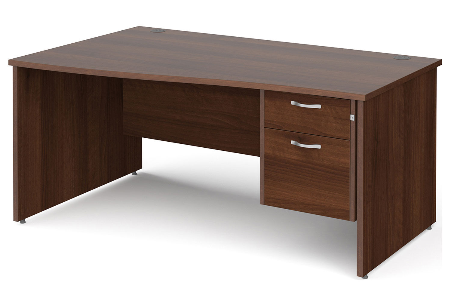 All Walnut Panel End Left Hand Wave Office Desk 2 Drawers, 160wx99/80dx73h (cm), Fully Installed
