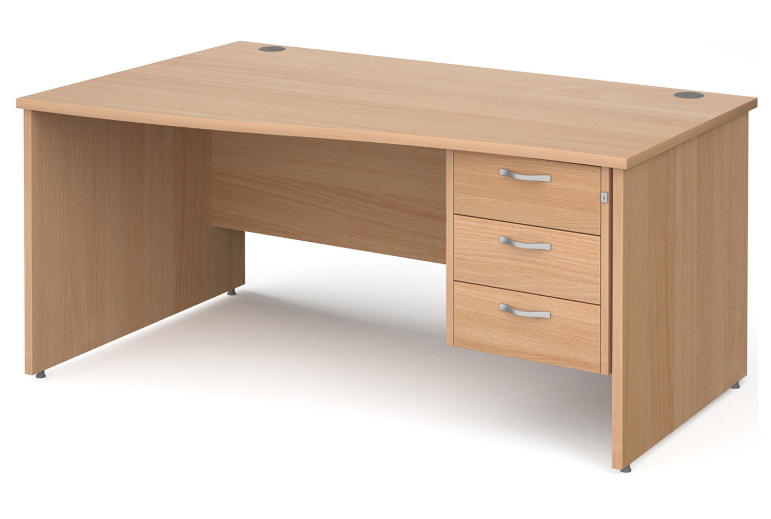 All Beech Panel End Left Hand Wave Office Desk 3 Drawers, 160wx99/80dx73h (cm), Express Delivery