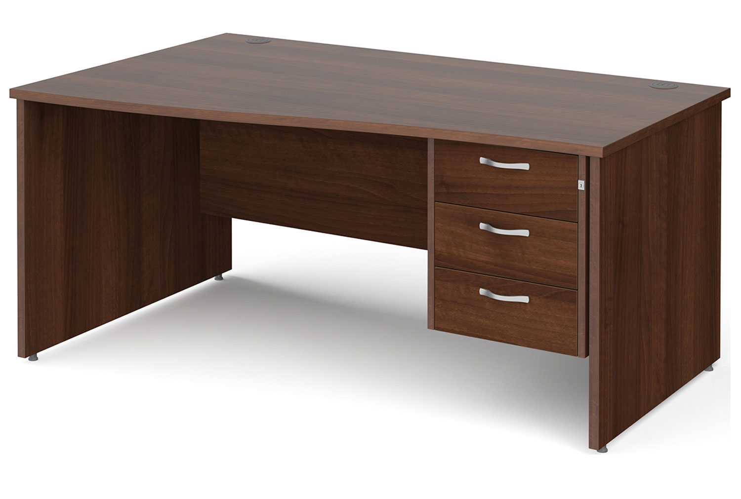 All Walnut Panel End Left Hand Wave Office Desk 3 Drawers, 160wx99/80dx73h (cm)