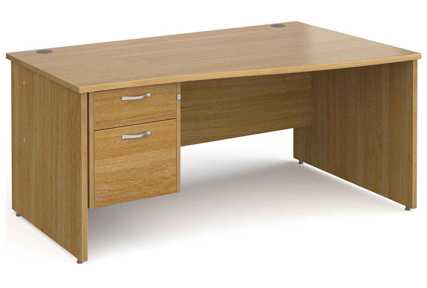 All Oak Panel End Left Hand Wave Office Desk 2 Drawers, 160wx99/80dx73h (cm)