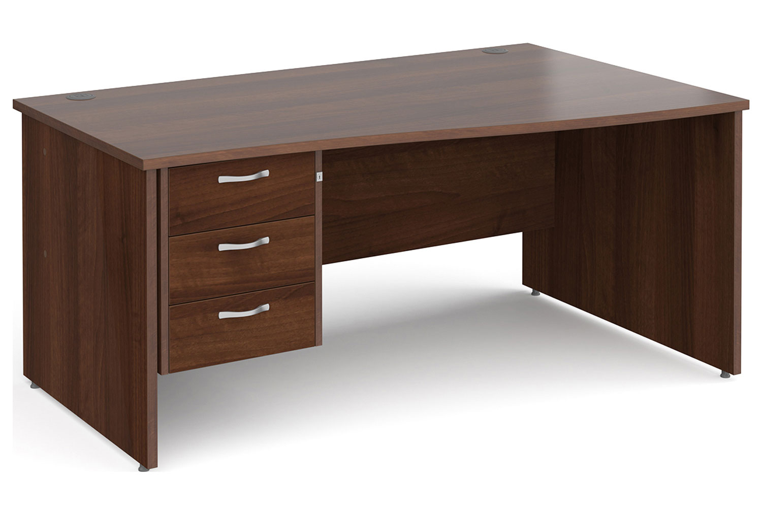 All Walnut Panel End Right Hand Wave Desk 3 Drawers