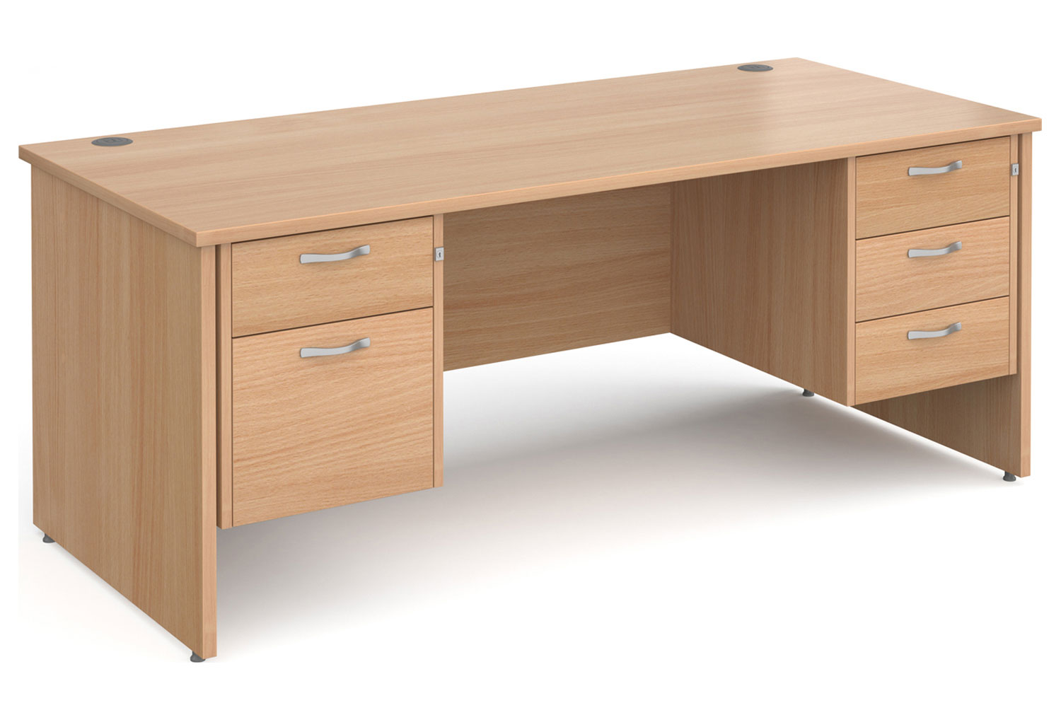 Tully Panel End Rectangular Office Desk 2+3 Drawers, 180wx80dx73h (cm), Beech