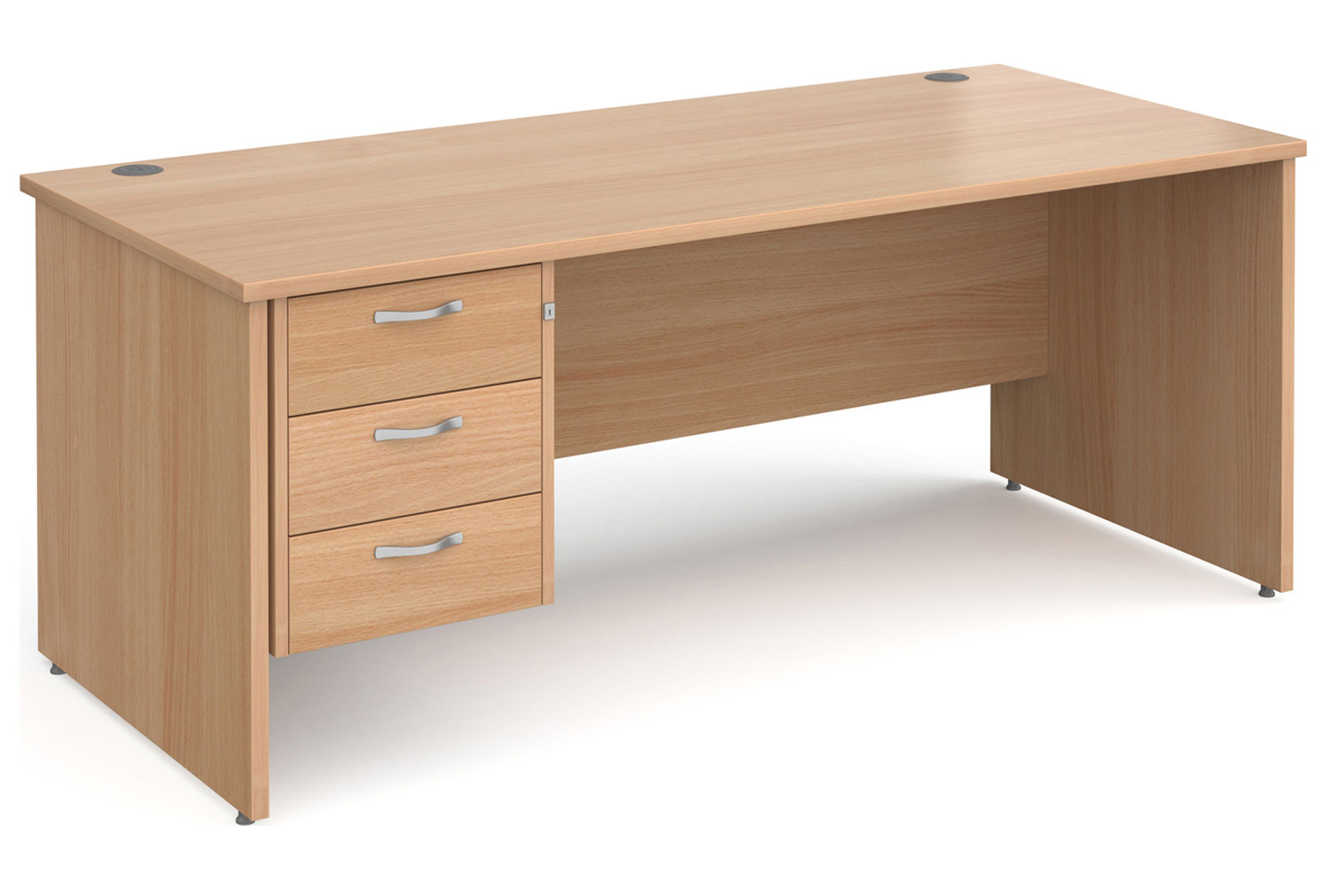 Tully Panel End Rectangular Office Desk 3 Drawers, 180wx80dx73h (cm), Beech
