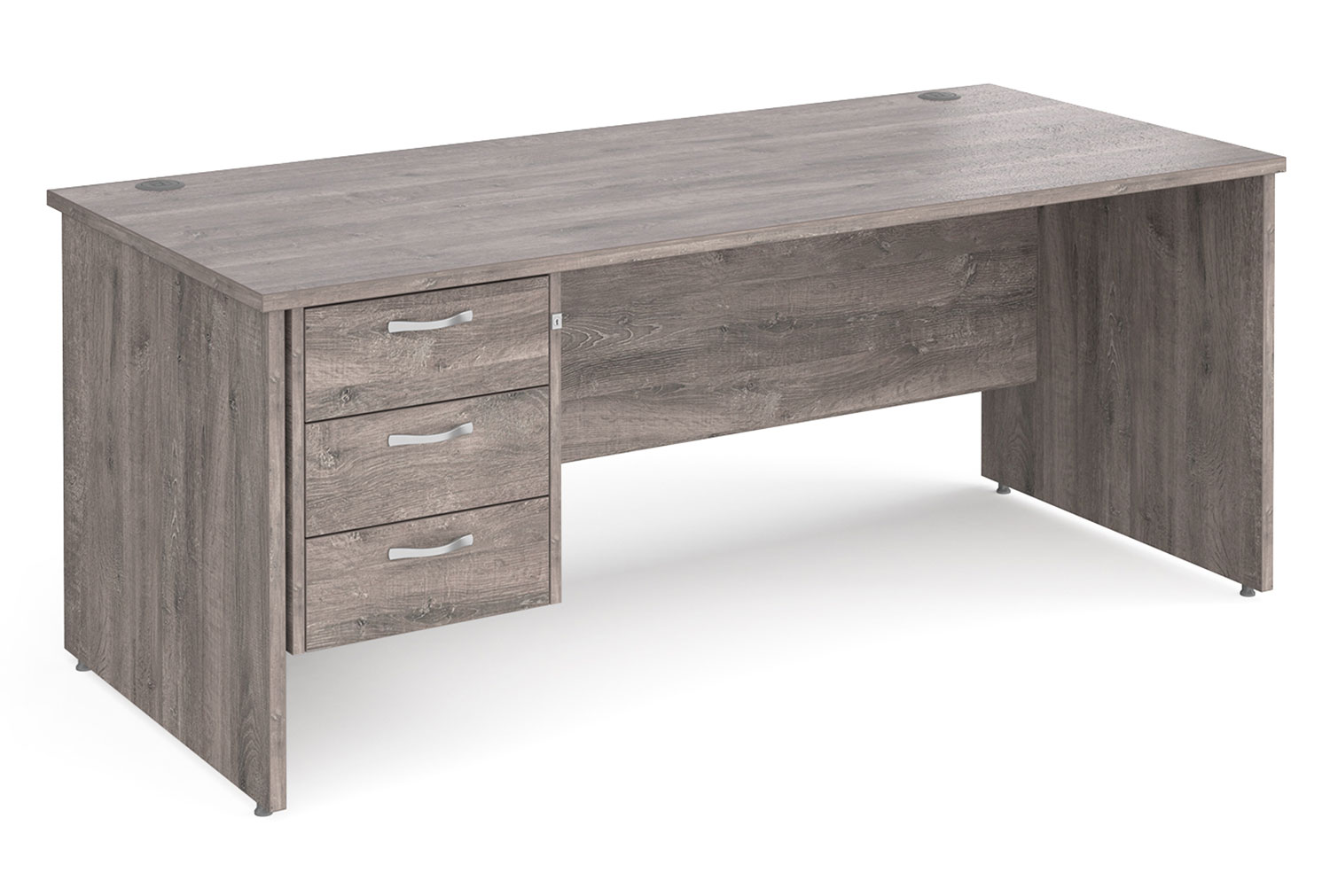 Tully Panel End Rectangular Office Desk 3 Drawers, 180wx80dx73h (cm), Grey Oak, Fully Installed