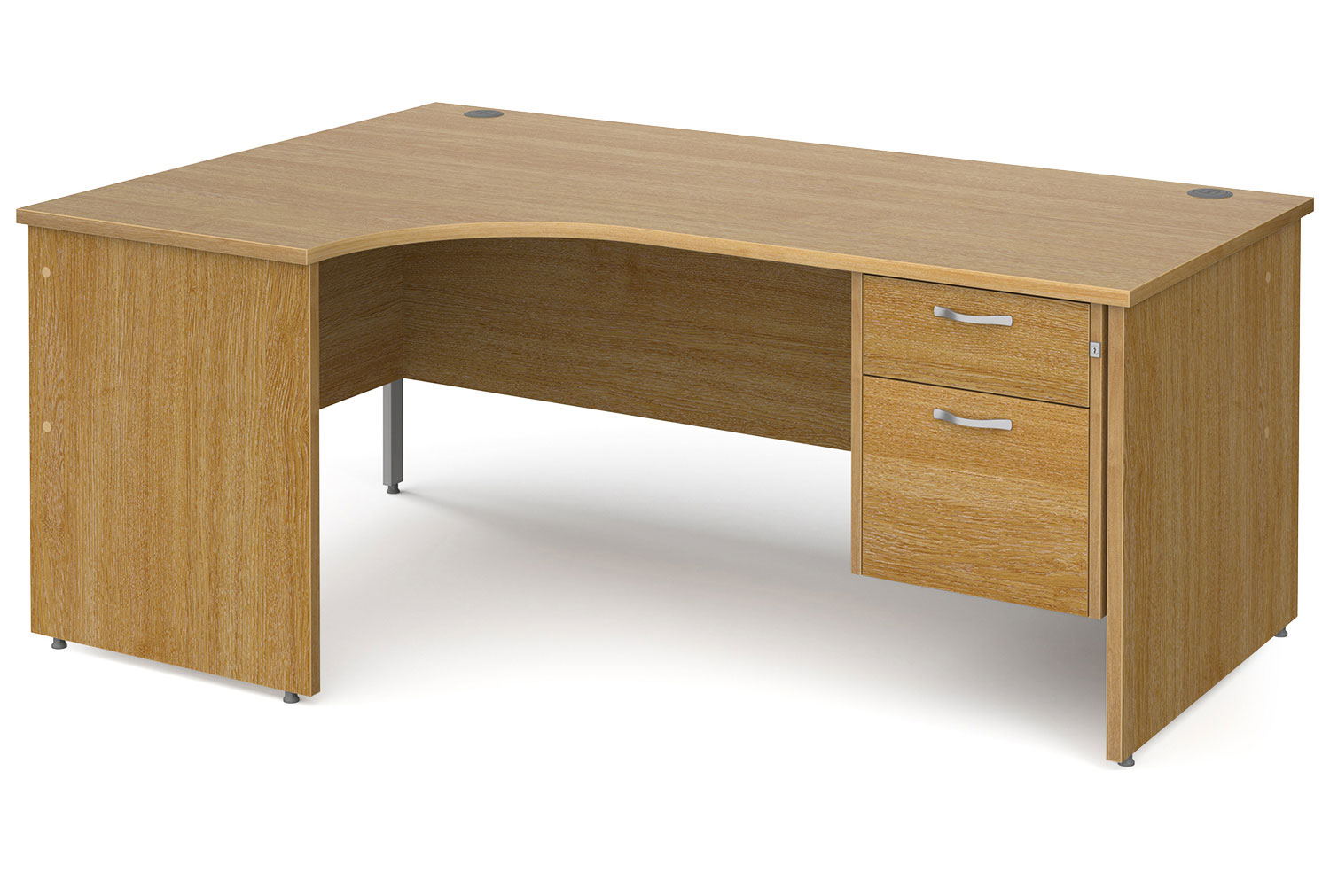 Tully Panel End Left Hand Ergonomic Office Desk 2 Drawers, 180wx120/80dx73h (cm), Oak, Fully Installed
