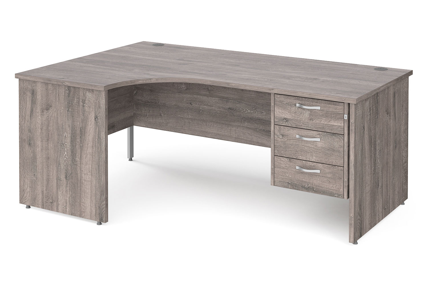 All Grey Oak Panel End Left Hand Ergo Office Desk 3 Drawers, 180wx120/80dx73h (cm), Fully Installed
