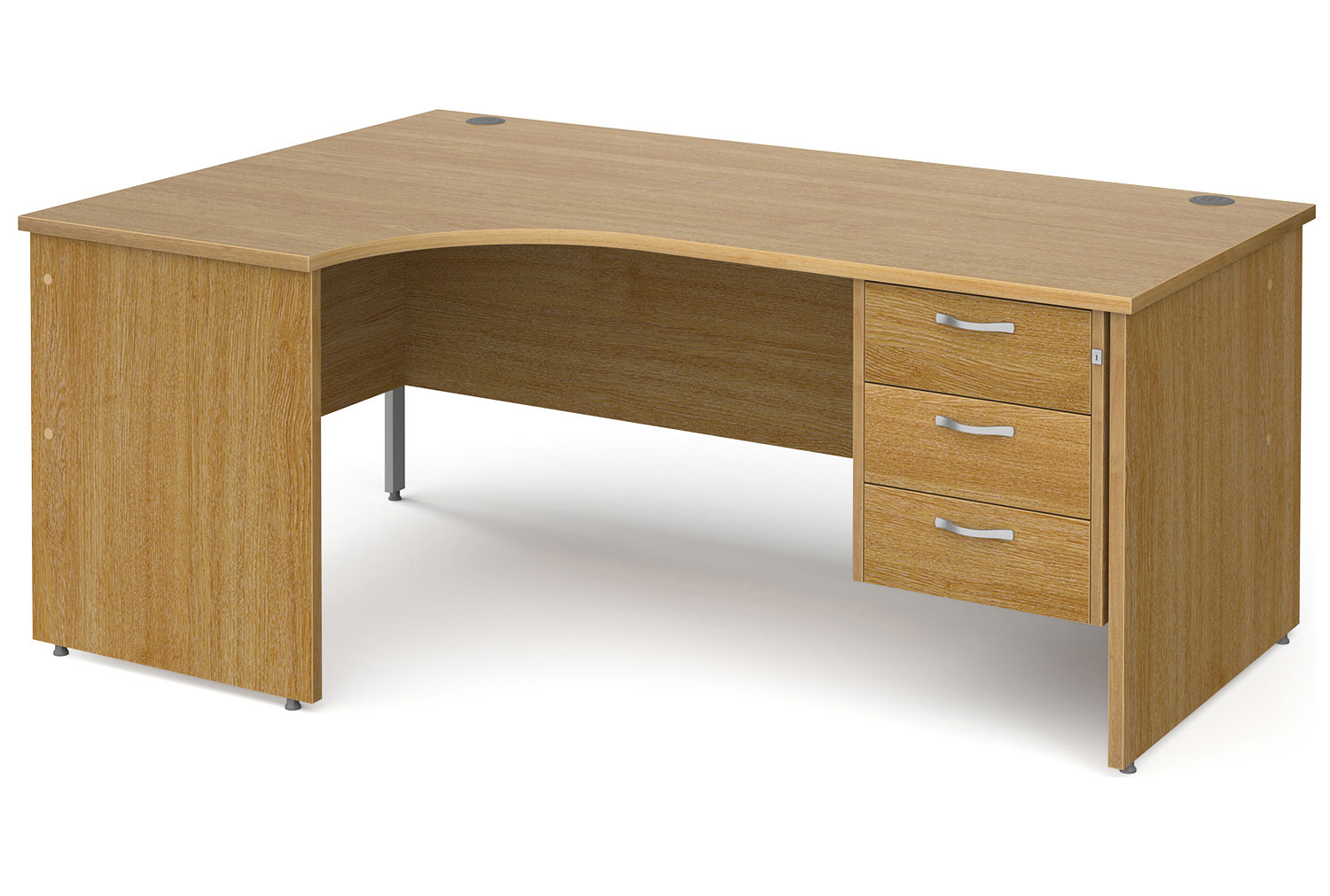 All Oak Panel End Left Hand Ergo Office Desk 3 Drawers, 180wx120/80dx73h (cm)
