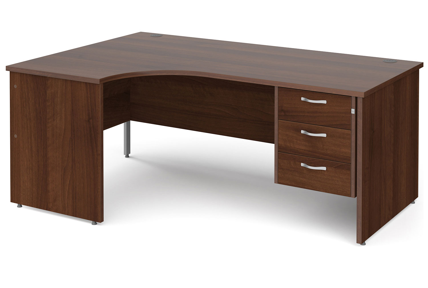 Tully Panel End Left Hand Ergonomic Office Desk 3 Drawers, 180wx120/80dx73h (cm), Walnut