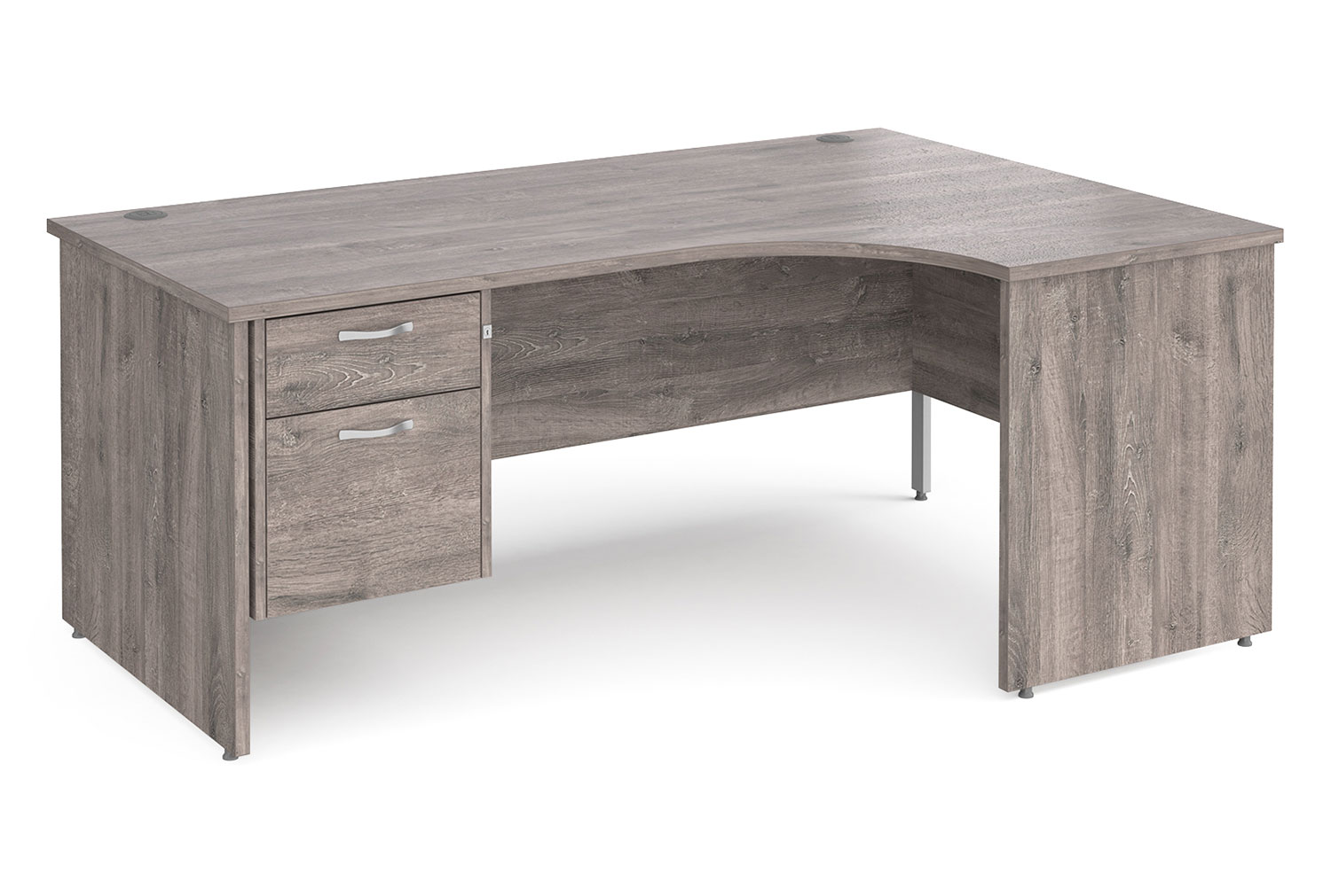 Tully Panel End Right Hand Ergonomic Office Desk 2 Drawers, 180wx120/80dx73h (cm), Grey Oak, Express Delivery