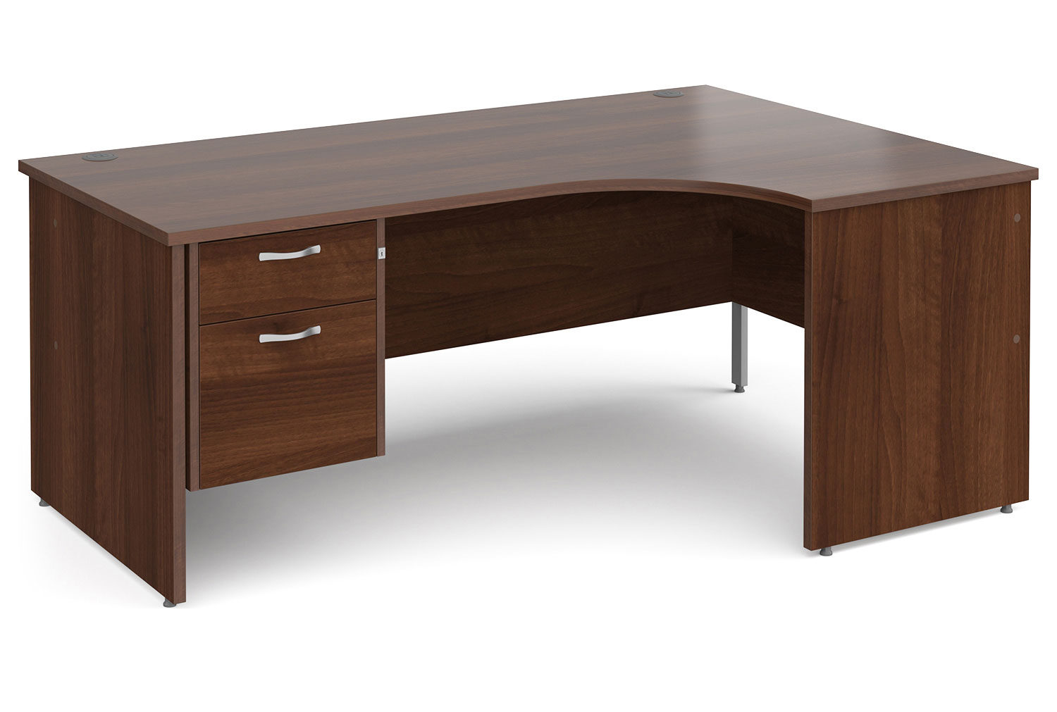 All Walnut Panel End Right Hand Ergo Office Desk 2 Drawers, 180wx120/80dx73h (cm), Fully Installed