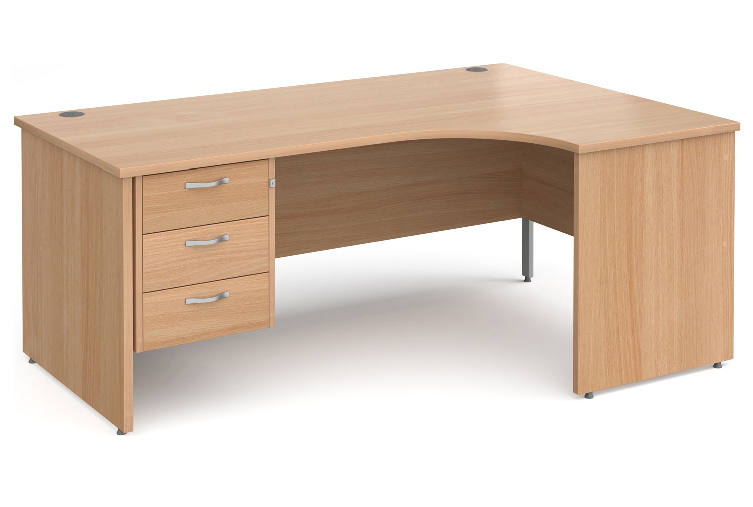 Tully Panel End Right Hand Ergonomic Office Desk 3 Drawers, 180wx120/80dx73h (cm), Beech, Fully Installed