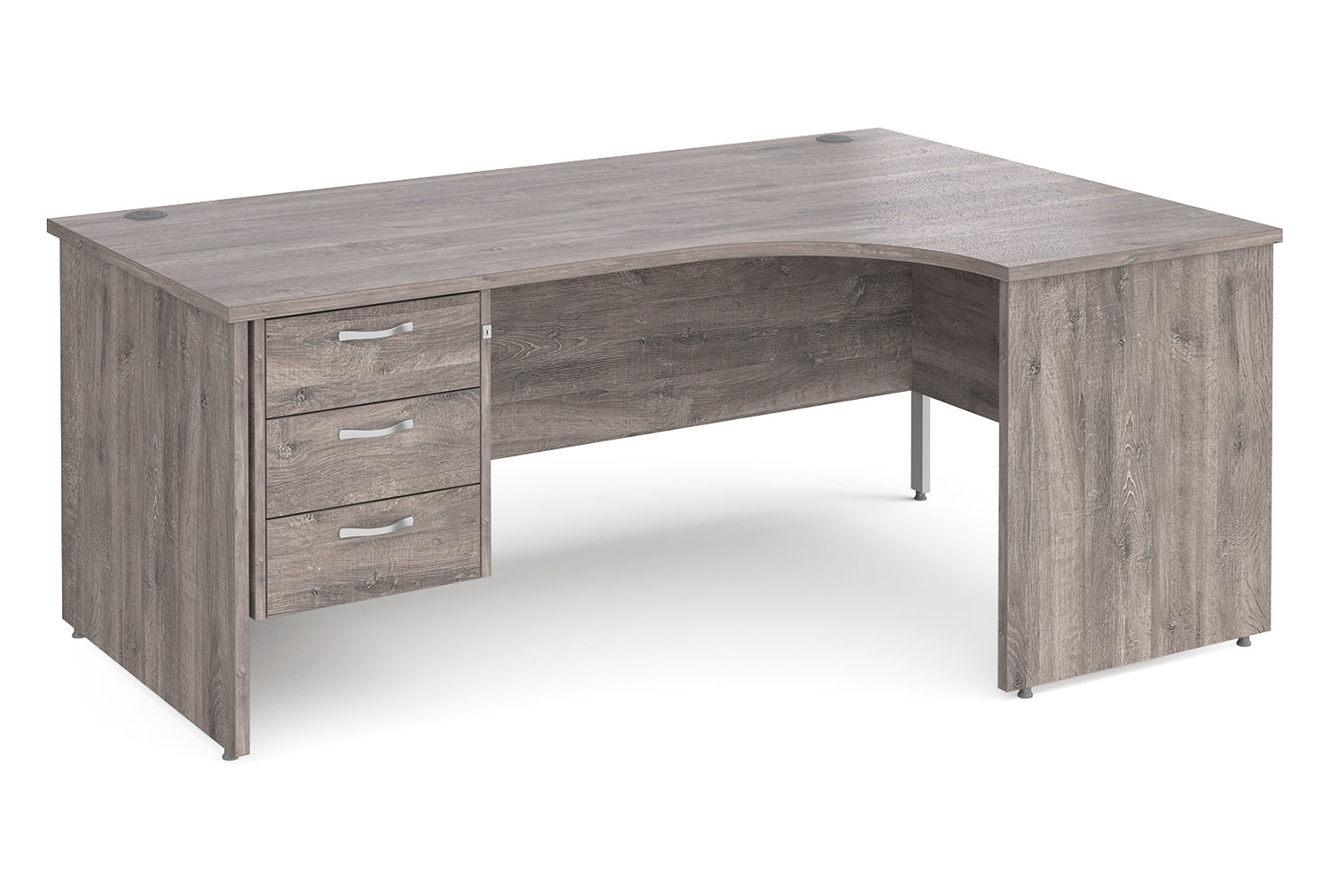 Tully Panel End Right Hand Ergonomic Office Desk 3 Drawers, 180wx120/80dx73h (cm), Grey Oak