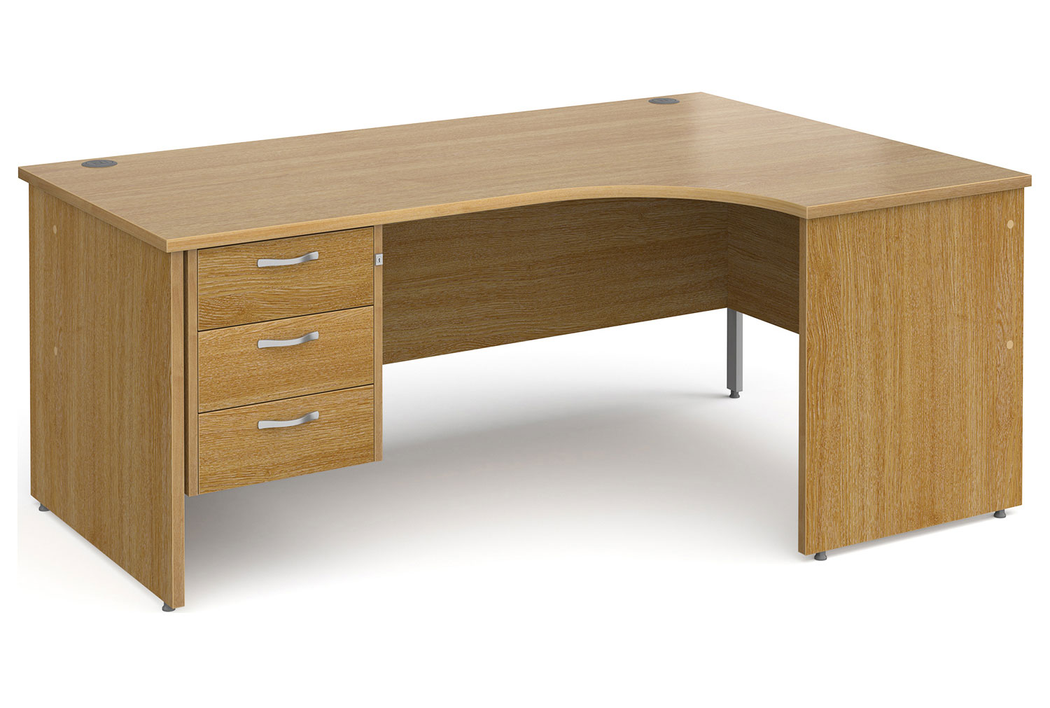 Tully Panel End Right Hand Ergonomic Office Desk 3 Drawers, 180wx120/80dx73h (cm), Oak