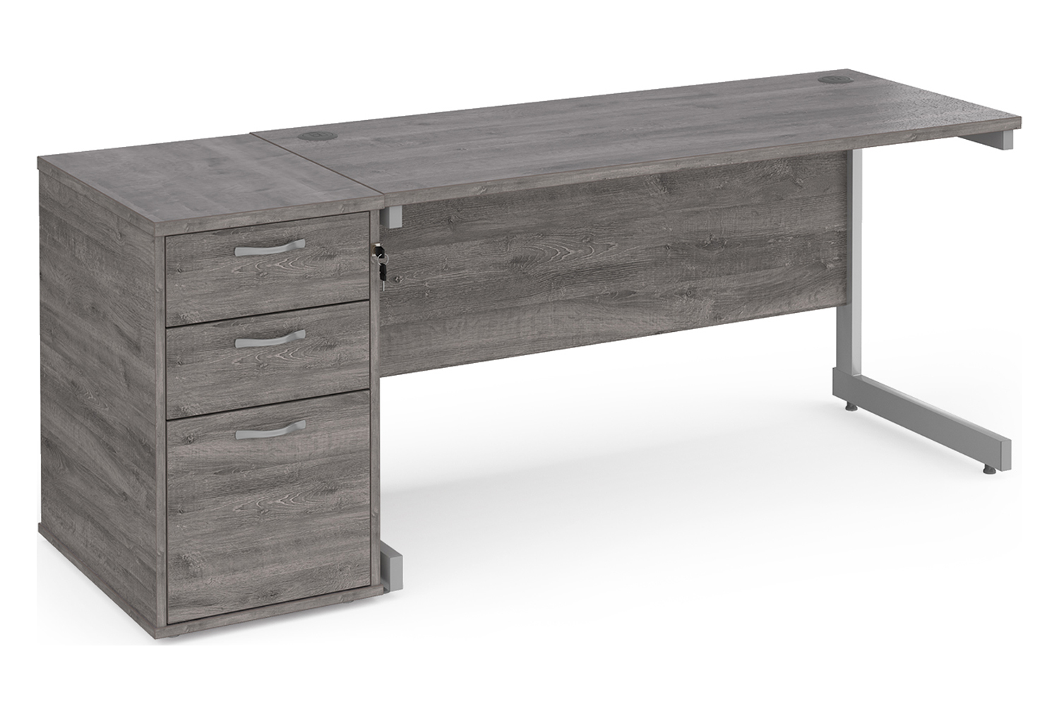 Thrifty Next-Day Office Desk Bundle Deal 4 Grey Oak, 140wx60dx73h (cm), Express Delivery