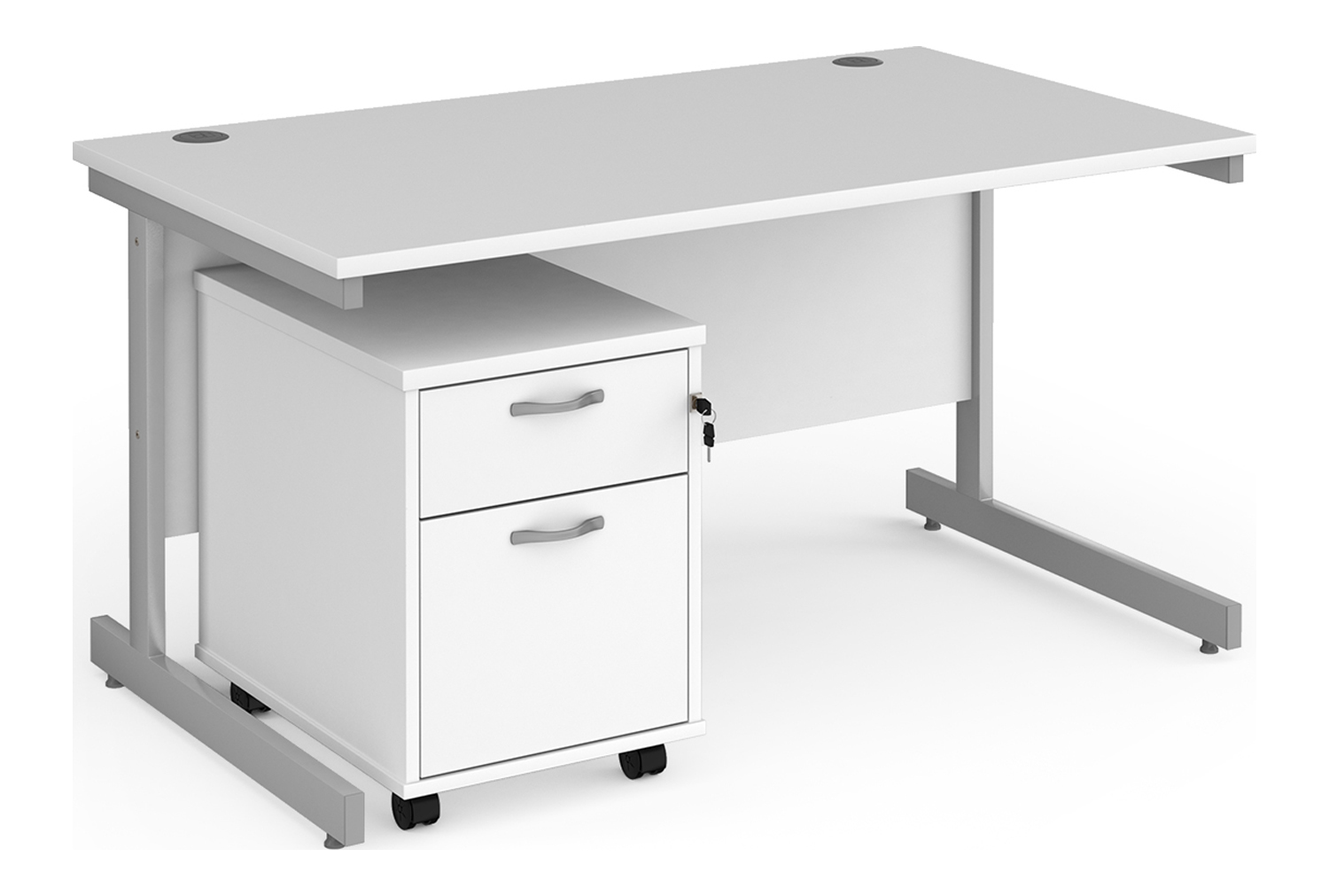 All White Office Desk Bundle Deal 1, 140wx80dx73h (cm), Fully Installed