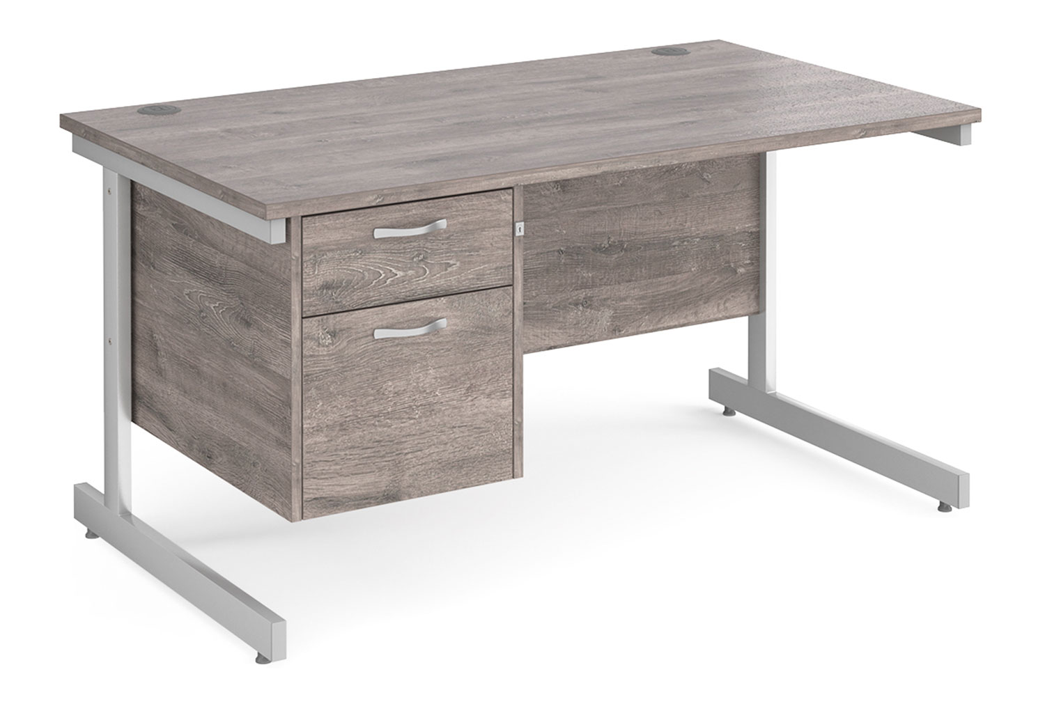 All Grey Oak C-Leg Clerical Office Desk 2 Drawer, 140wx80dx73h (cm), Express Delivery