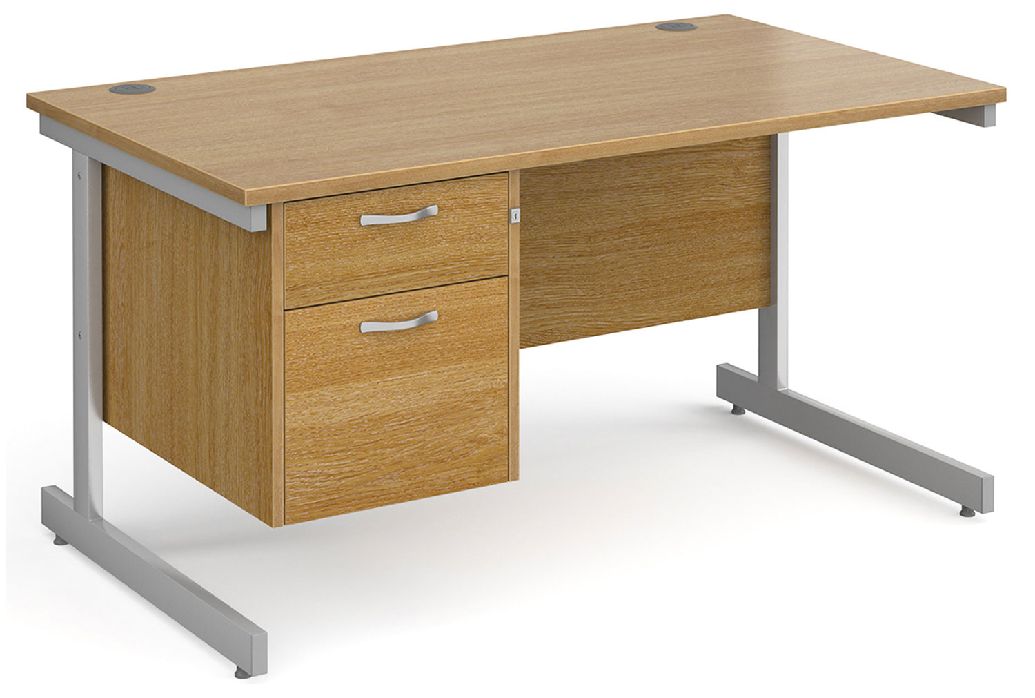 Thrifty Next-Day Rectangular Office Desk 2 Drawers Oak, 140wx80dx73h (cm), Express Delivery