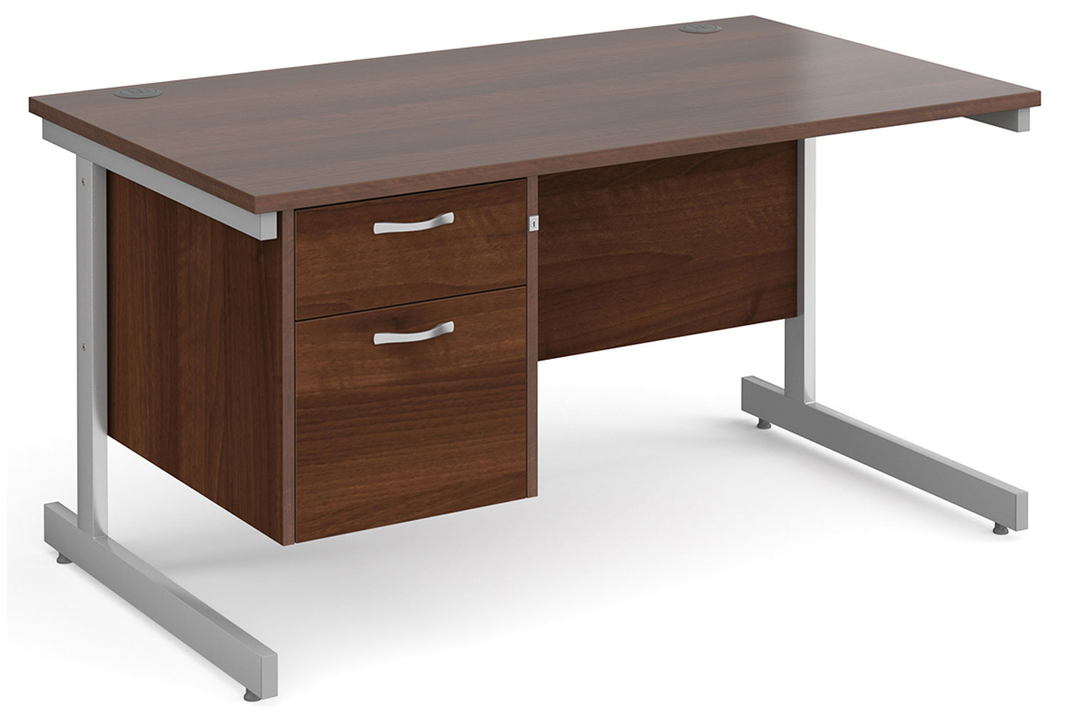 Thrifty Next-Day Rectangular Office Desk 2 Drawers Walnut, 140wx80dx73h (cm), Express Delivery