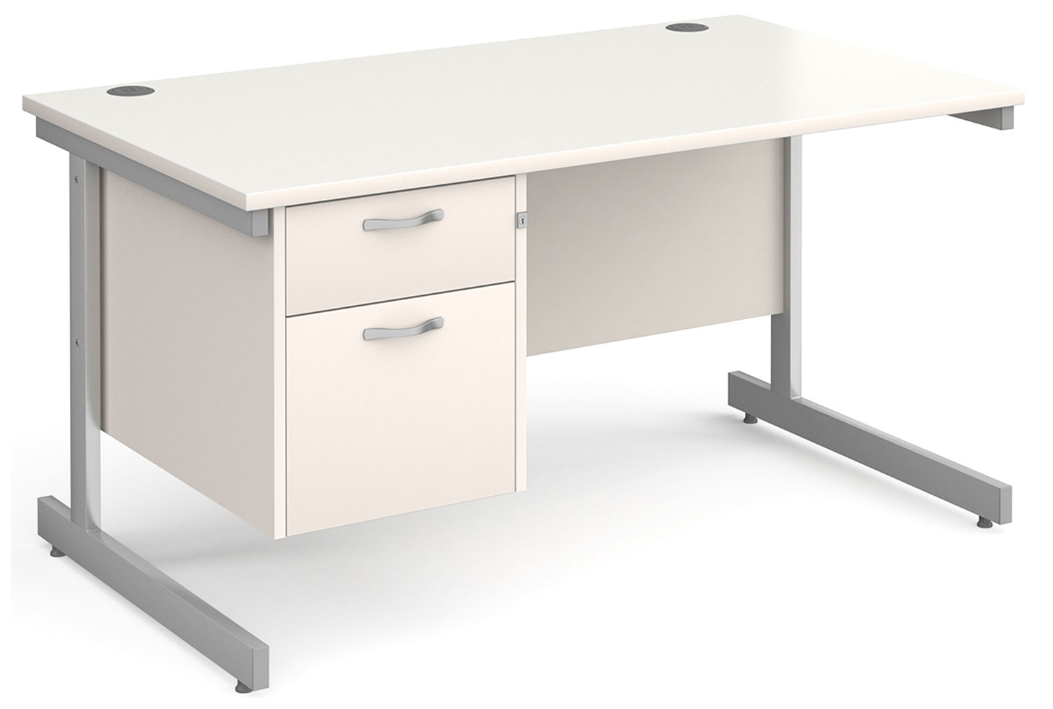 All White C-Leg Clerical Office Desk 2 Drawer, 140wx80dx73h (cm), Express Delivery