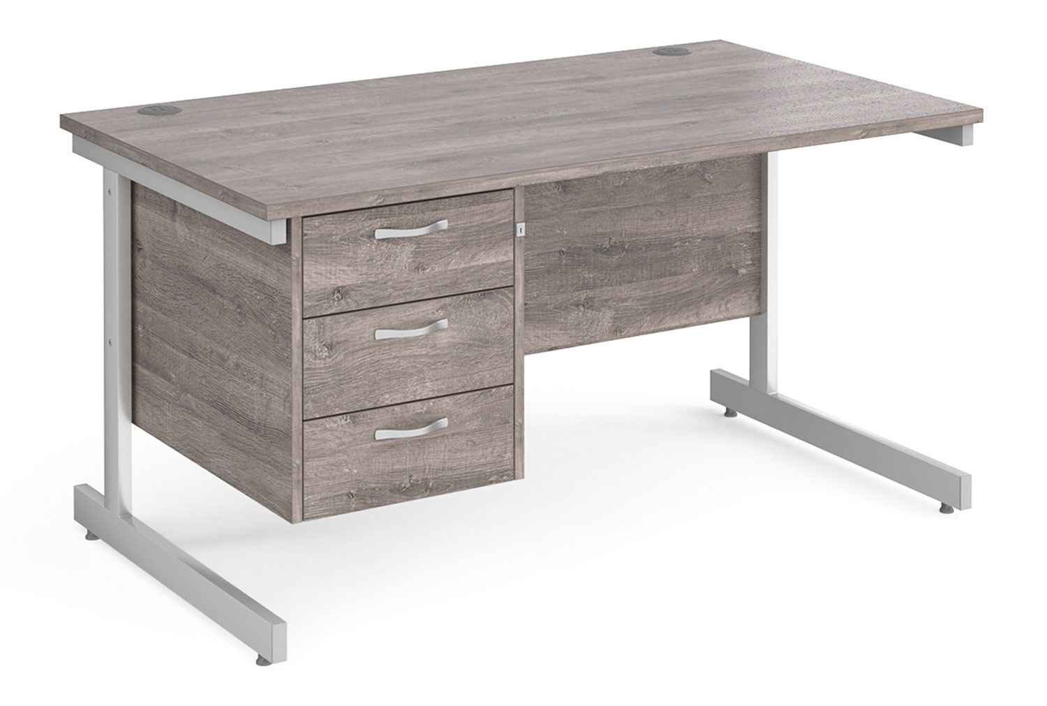All Grey Oak C-Leg Clerical Office Desk 3 Drawer, 140wx80dx73h (cm), Fully Installed
