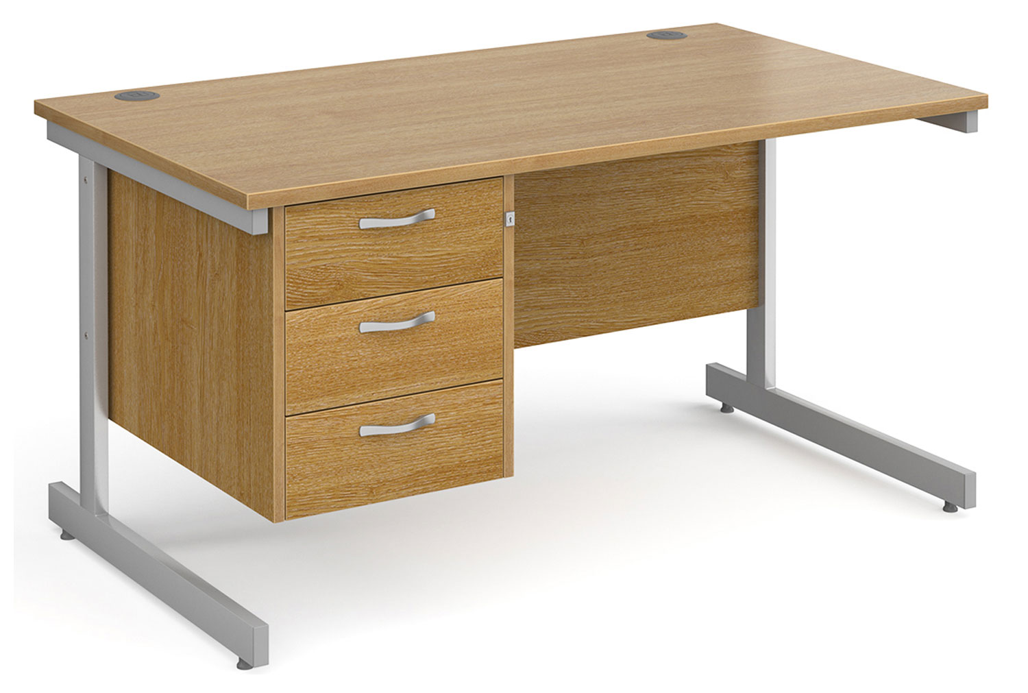 Thrifty Next-Day Rectangular Office Desk 3 Drawers Oak, 140wx80dx73h (cm), Express Delivery