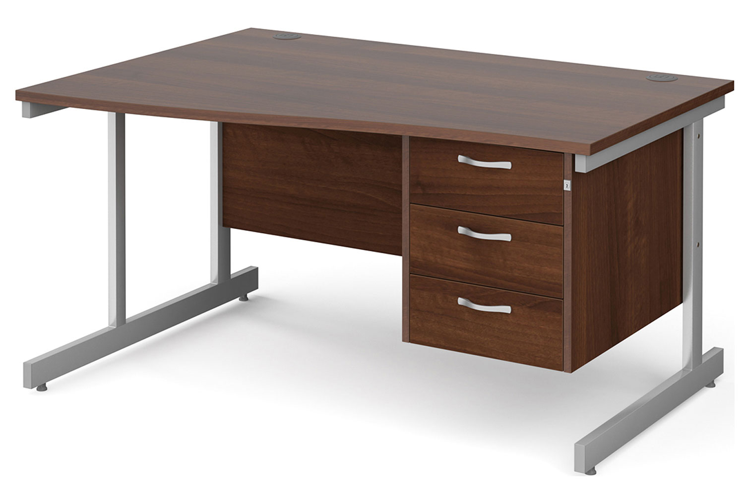 All Walnut C-Leg Left Hand Wave Office Desk 3 Drawers, 140wx99/80dx73h (cm), Express Delivery