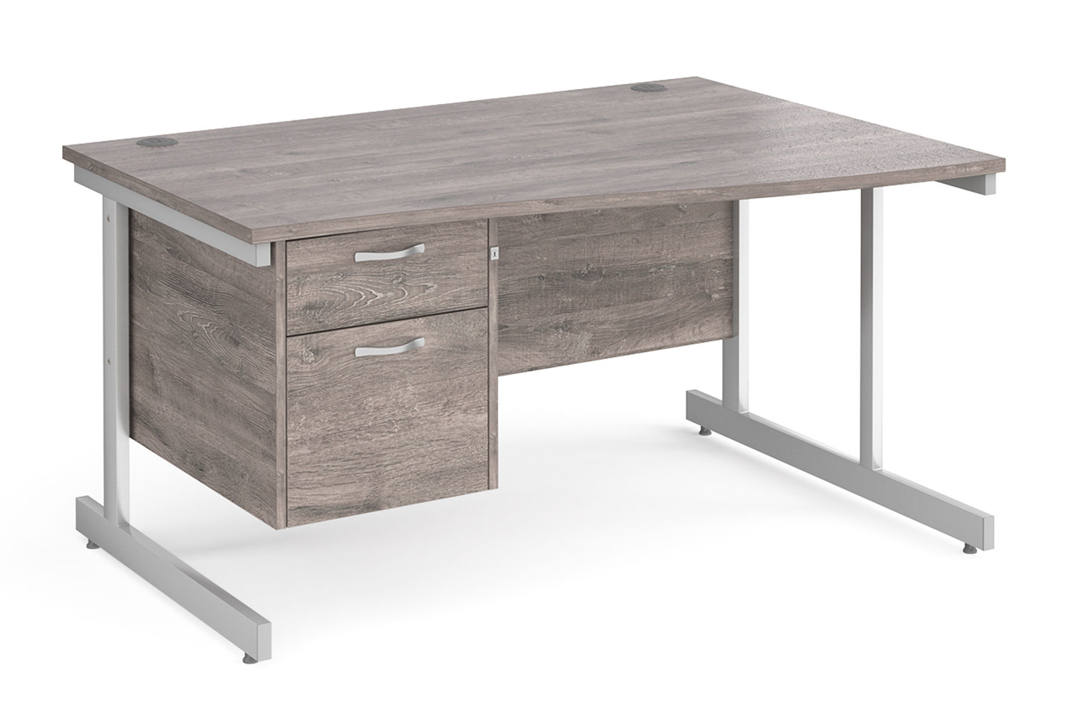 Tully I Right Hand Wave Office Desk 2 Drawers, 140wx99/80dx73h (cm), Grey Oak, Fully Installed