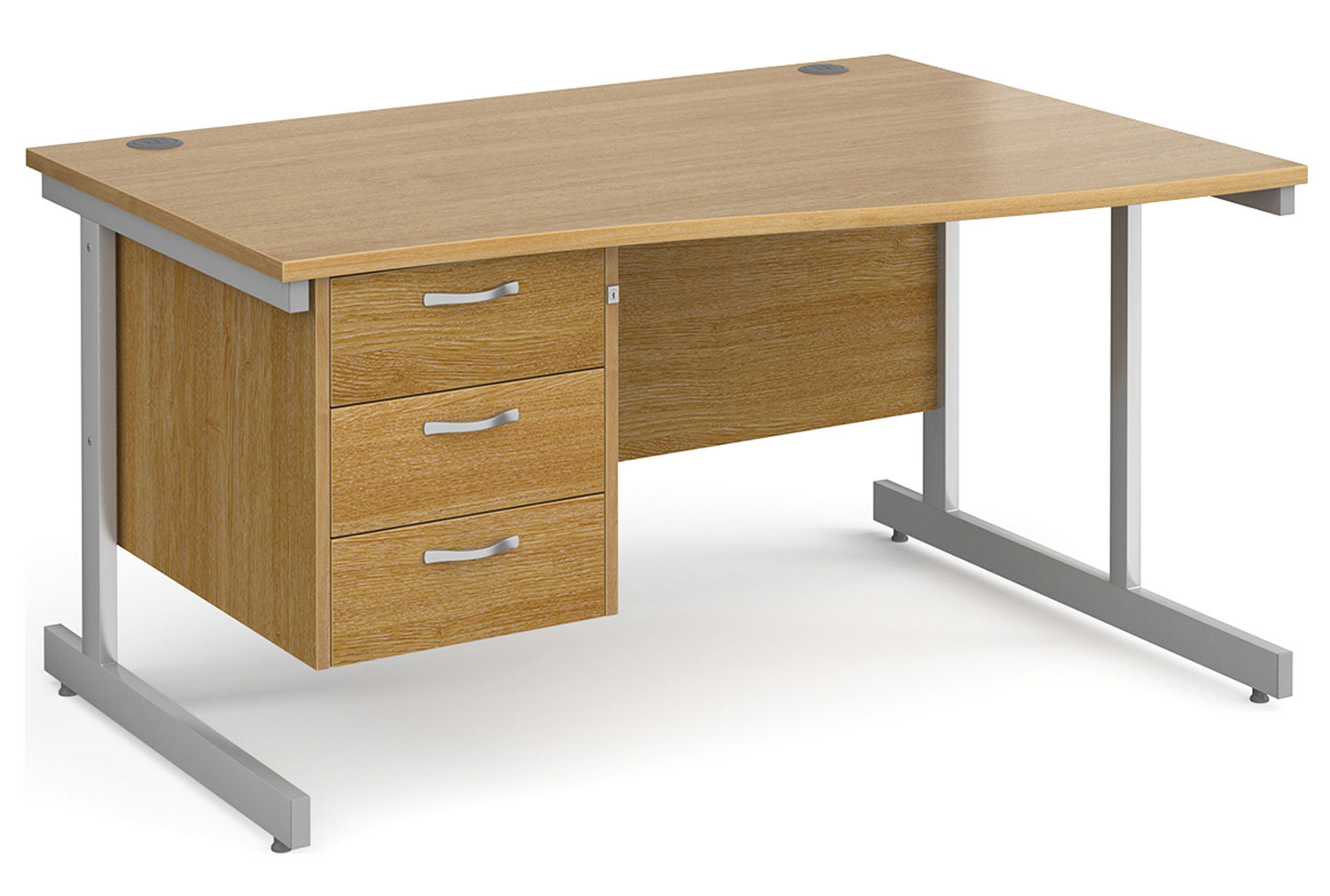 All Oak C-Leg Right Hand Wave Office Desk 3 Drawers, 140wx99/80dx73h (cm)