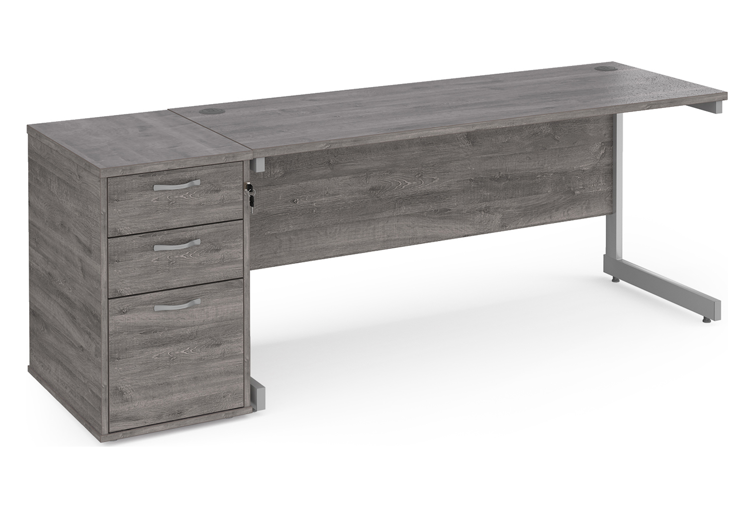 Thrifty Next-Day Office Desk Bundle Deal 4 Grey Oak, 160w60dx73h (cm), Express Delivery