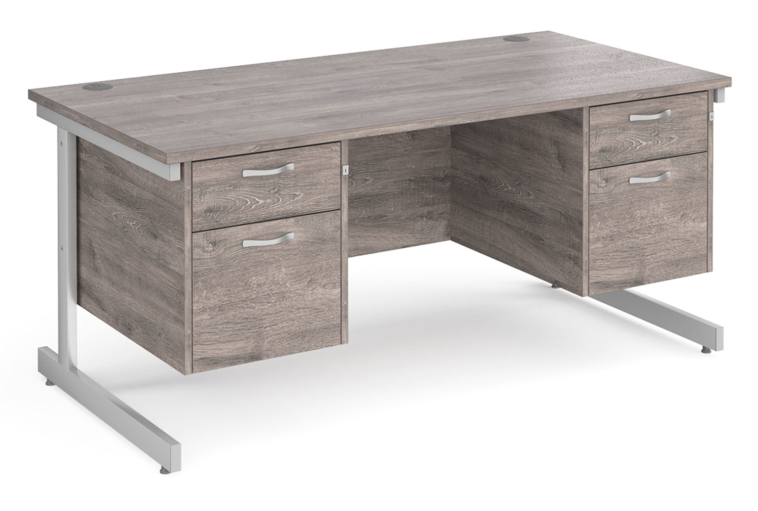 Thrifty Next-Day Rectangular Office Desk 2+2 Drawers, 160wx80dx73h (cm), Grey Oak, Express Delivery