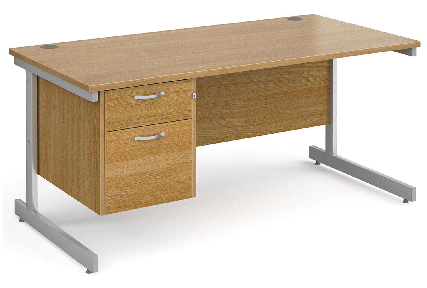 Thrifty Next-Day Rectangular Office Desk 2 Drawers Oak, 160wx80dx73h (cm), Express Delivery