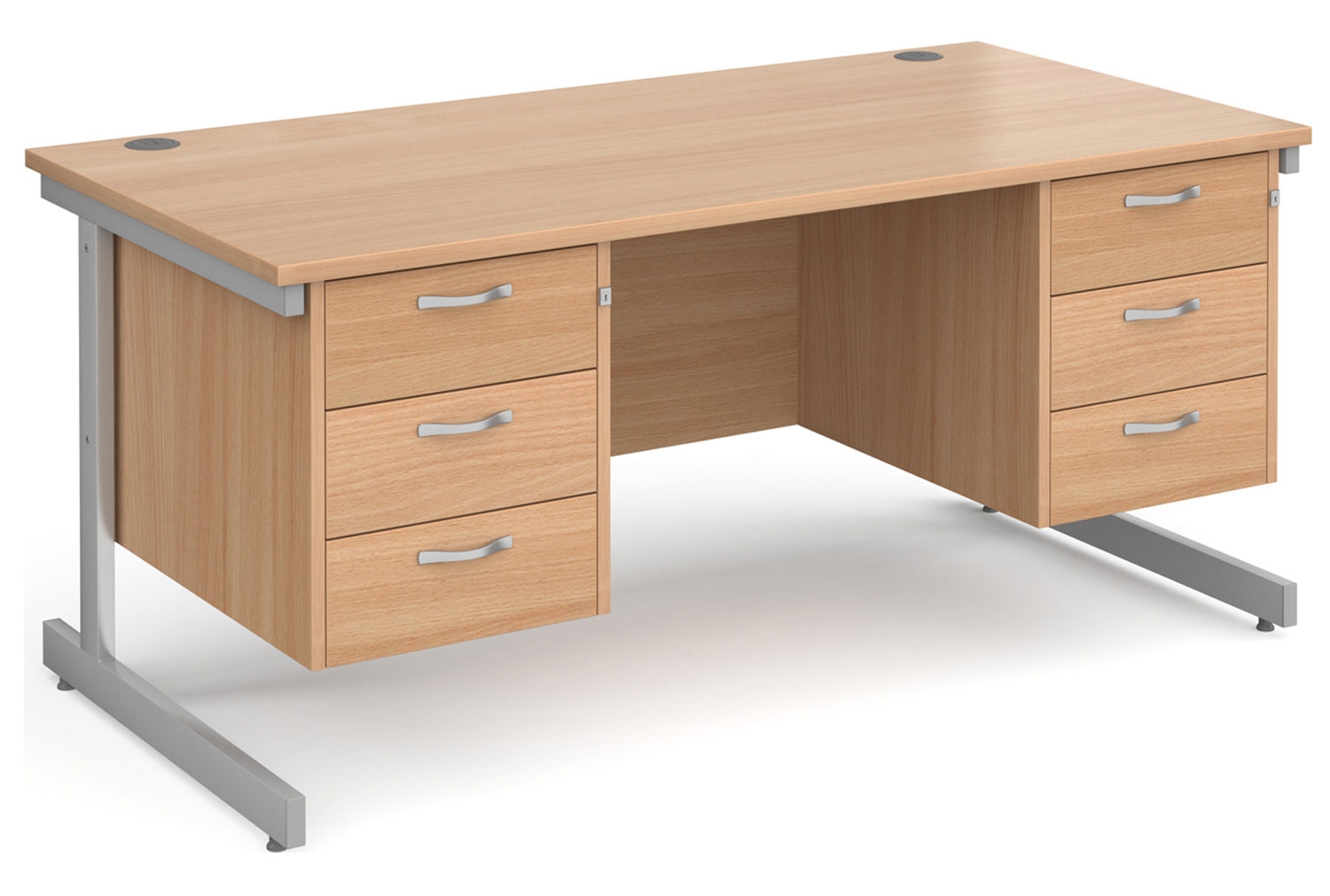 Thrifty Next-Day Rectangular Office Desk 3+3 Drawers Beech, 160wx80dx73h (cm), Express Delivery