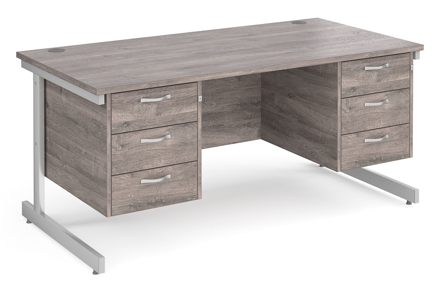 Thrifty Next-Day Rectangular Office Desk 3+3 Drawers Grey Oak, 160wx80dx73h (cm), Express Delivery