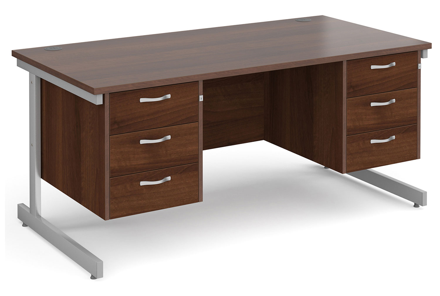 Thrifty Next-Day Rectangular Office Desk 3+3 Drawers Walnut, 160wx80dx73h (cm), Express Delivery