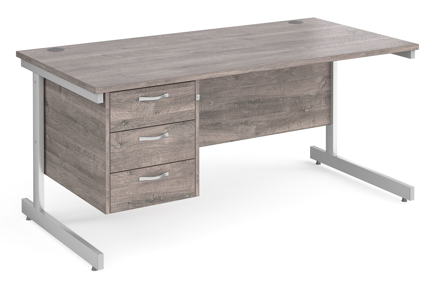 Thrifty Next-Day Rectangular Office Desk 3 Drawers Grey Oak, 160wx80dx73h (cm), Express Delivery