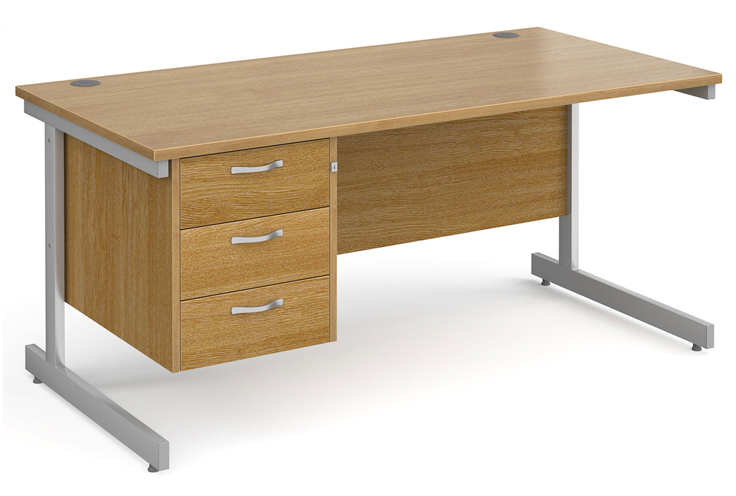 Thrifty Next-Day Rectangular Office Desk 3 Drawers Oak, 160wx80dx73h (cm), Express Delivery