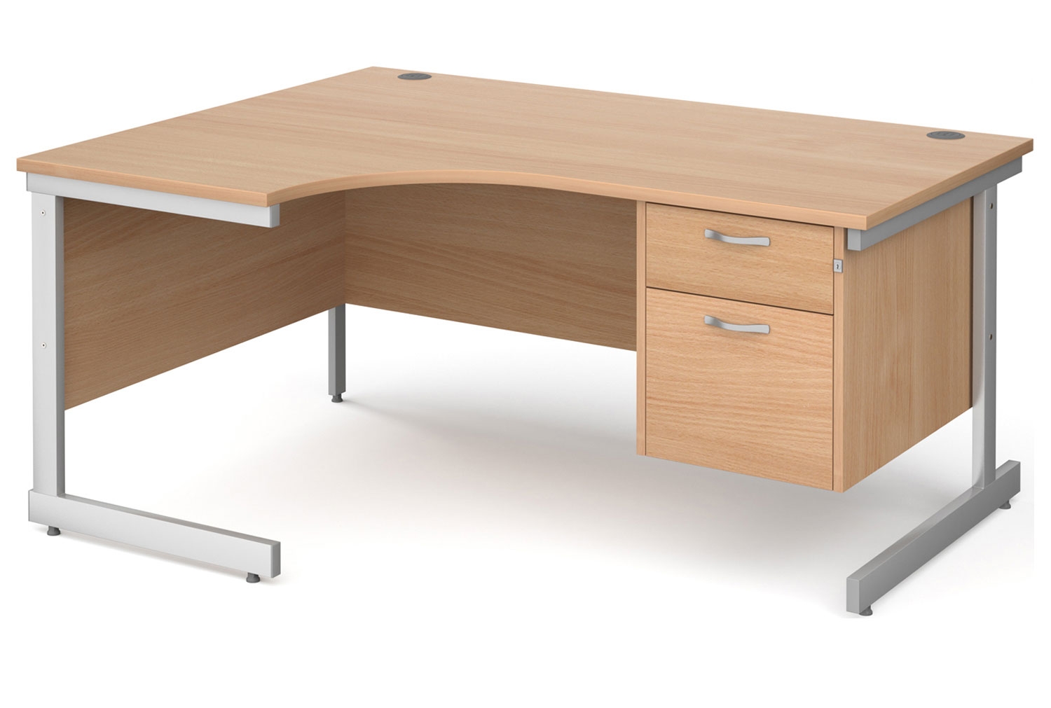 All Beech C-Leg Left Hand Ergo Office Desk 2 Drawers, 160wx120/80dx73h (cm), Fully Installed
