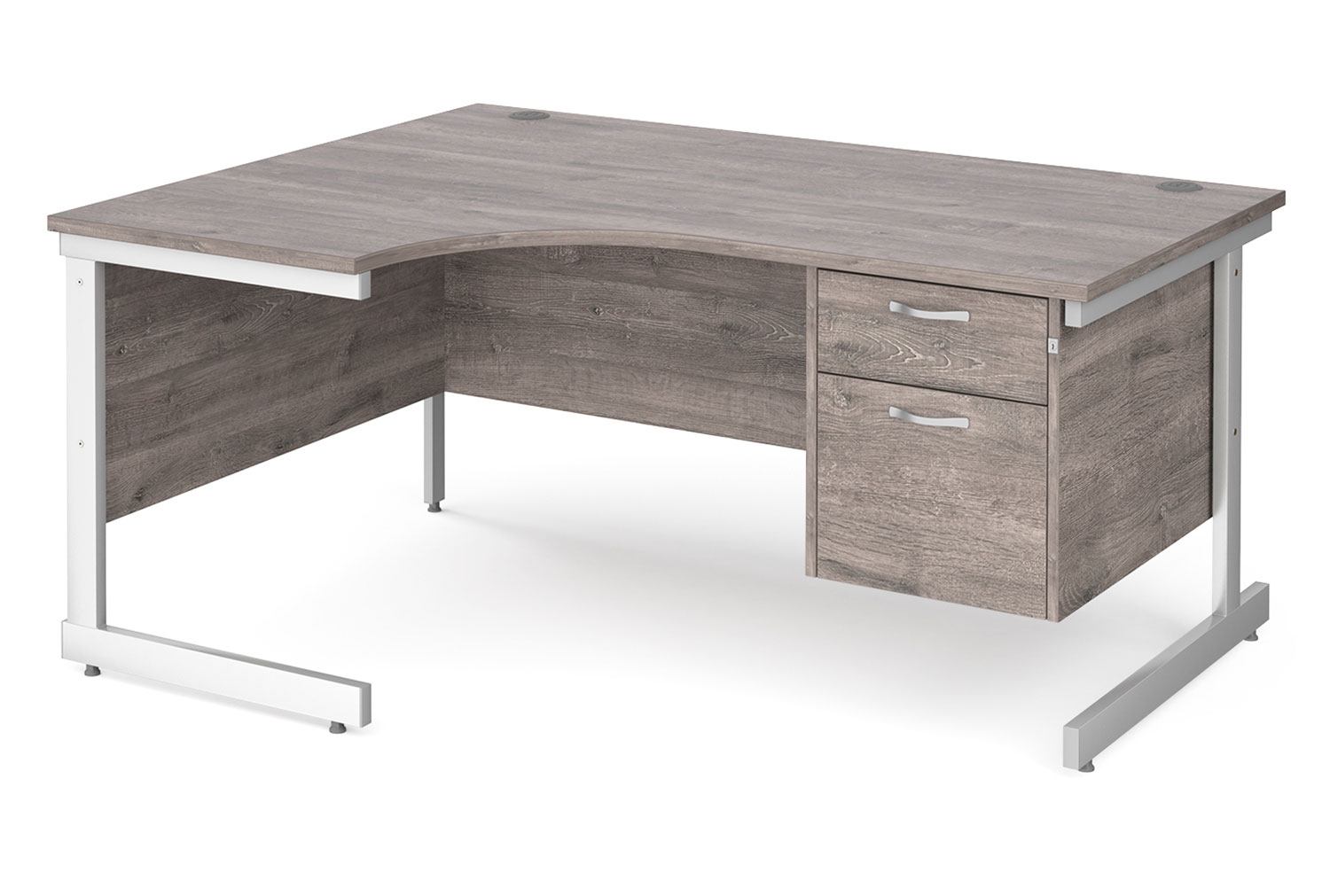 Tully I Left Hand Ergonomic Office Desk 2 Drawers, 160wx120/80dx73h (cm), Grey Oak, Fully Installed