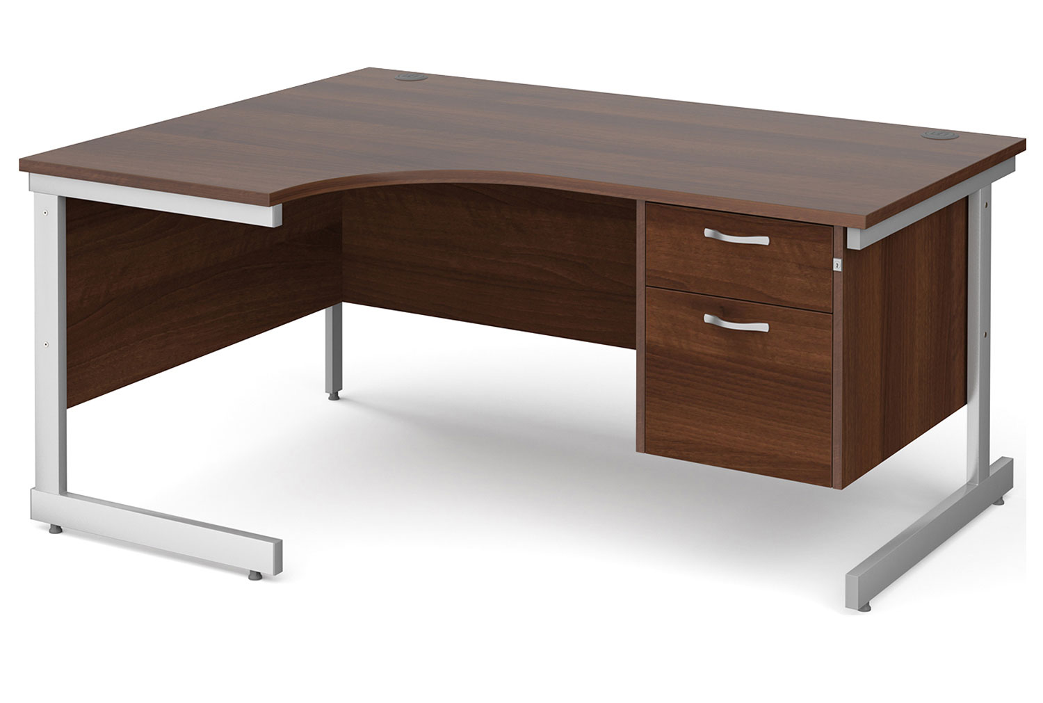 Thrifty Next-Day Left Hand Ergonomic Office Desk 2 Drawers Walnut, 160wx120/80dx73h (cm), Express Delivery