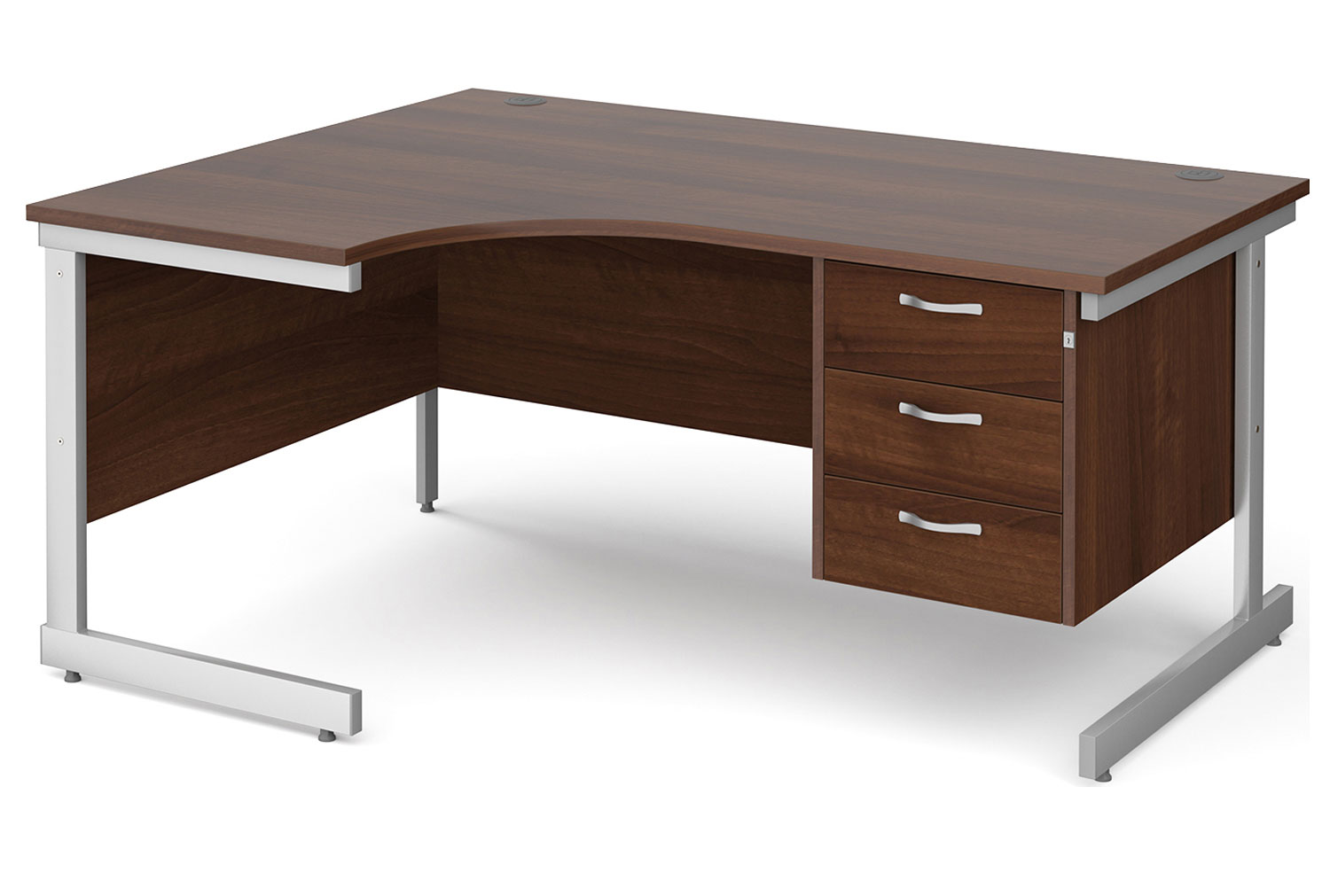 Thrifty Next-Day Left Hand Ergonomic Office Desk 3 Drawers Walnut, 160wx120/80dx73h (cm), Express Delivery
